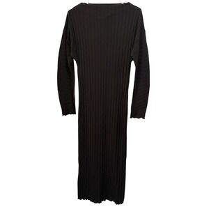 Simon Miller Black Ribbed Maxi Dress Long Sleeve Boat Neck Siro Rayon Small